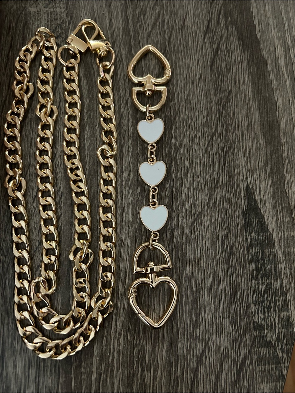 Gold Chain Strap w/ Extender & Wallet Insert for Wallets, Shoulder & Cross Bags